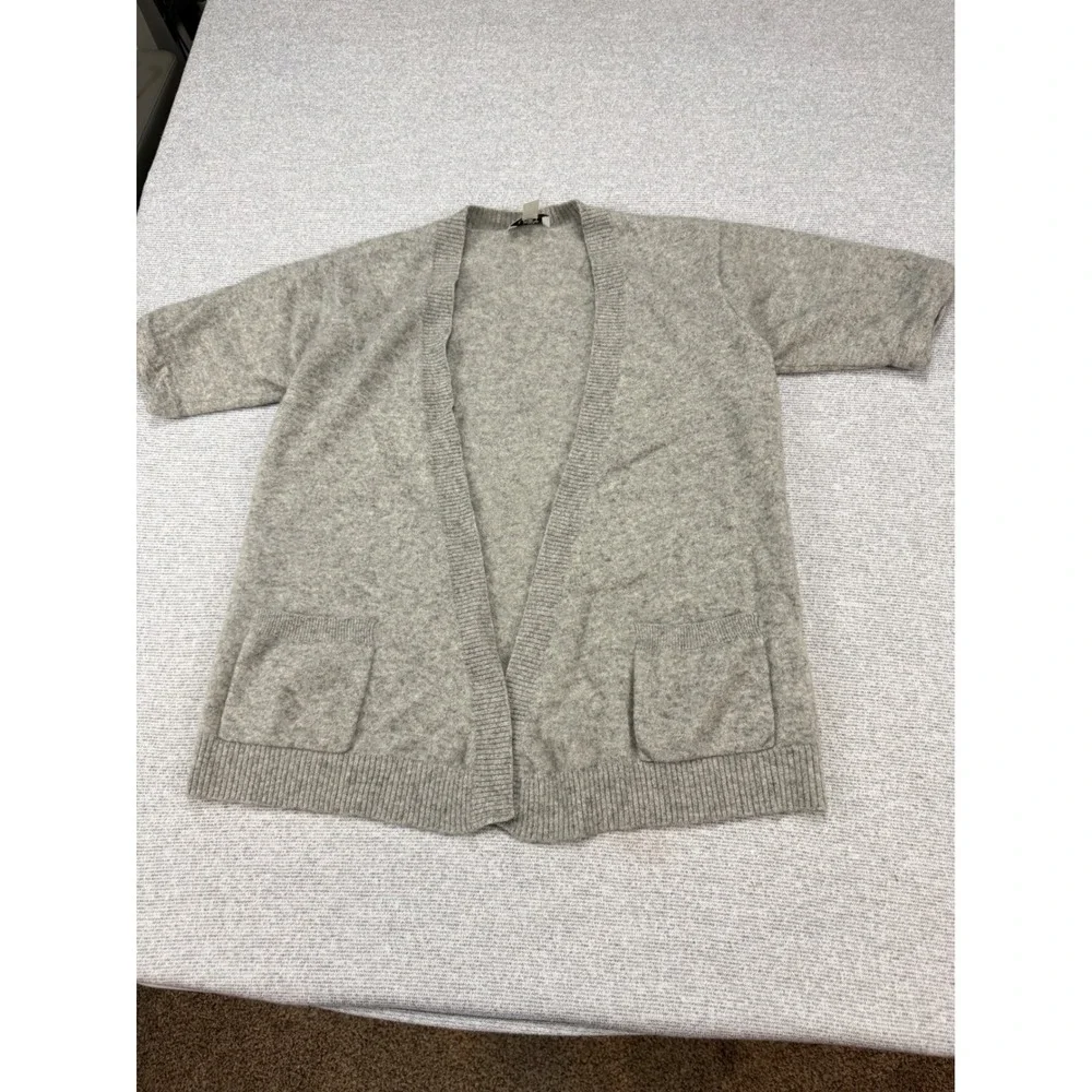 Ann Taylor Loft Womens Gray 100% Cashmere Short Sleeve Open Front Cardigan Large